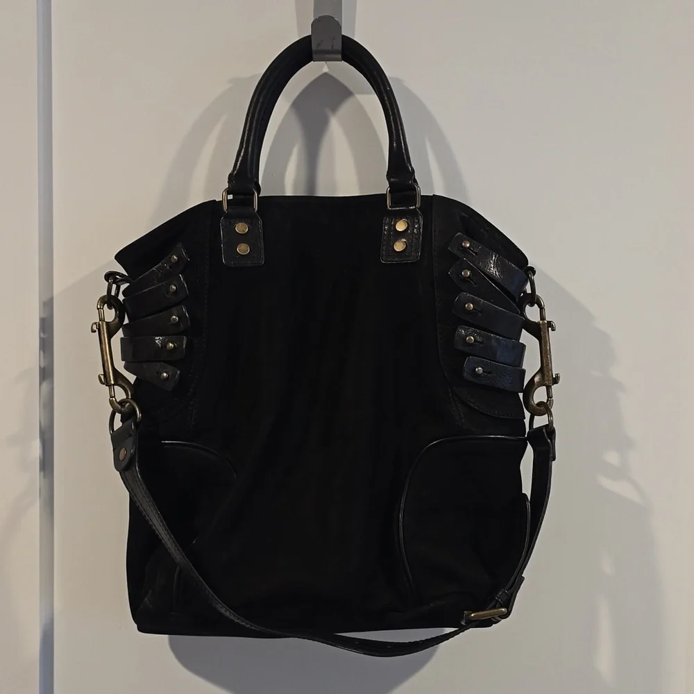 CYNTHIA VINCENT (Anthropologie) large Suede Shoulder Hobo/Tote Bag in Black